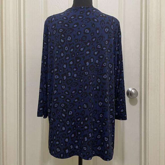 Croft & Barrow Boho Tunic Top Keyhole Neck 3/4 Sleeve Blue Leopard Print Large - Picture 5 of 10